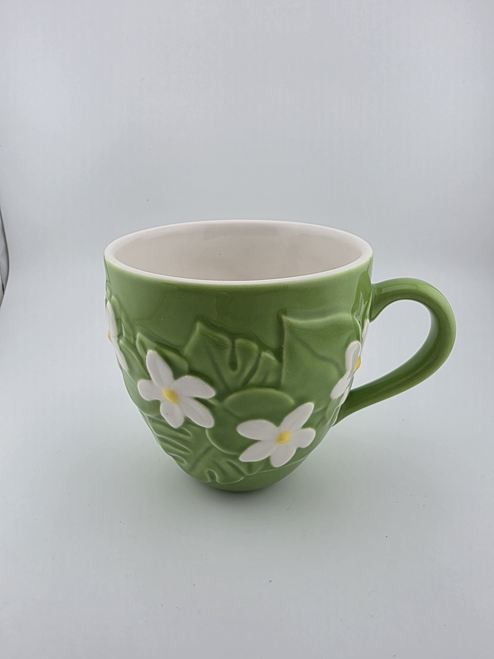 VTG Starbucks 2006 Green Embossed Daisy Flower Ceramic Mug 12oz Collector